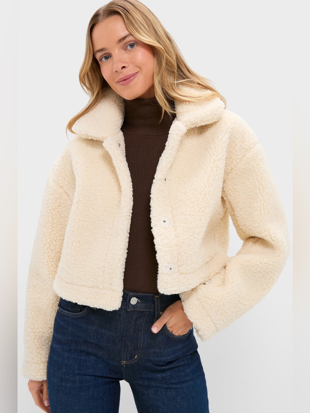 Hyacinth House Tuckernuck Cream Sherpa Sara Crop Jacket Size Medium